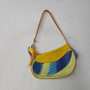 Braccialini Shoulder Bag Italian Leather Parrot Yellow Green Blue Made in Italy